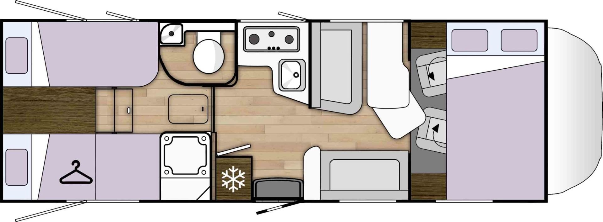 Grundriss Benimar Sport 363 für 5 Personen mit Einzelbetten,  Solar, Klima, Automatik, usw.