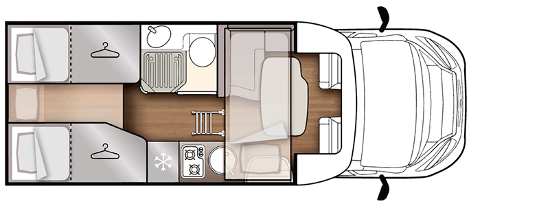 Grundriss CR Forster T 659 EB - Automatik, SAT, unter 7m mit Einzelbetten, ideal für 2 Personen